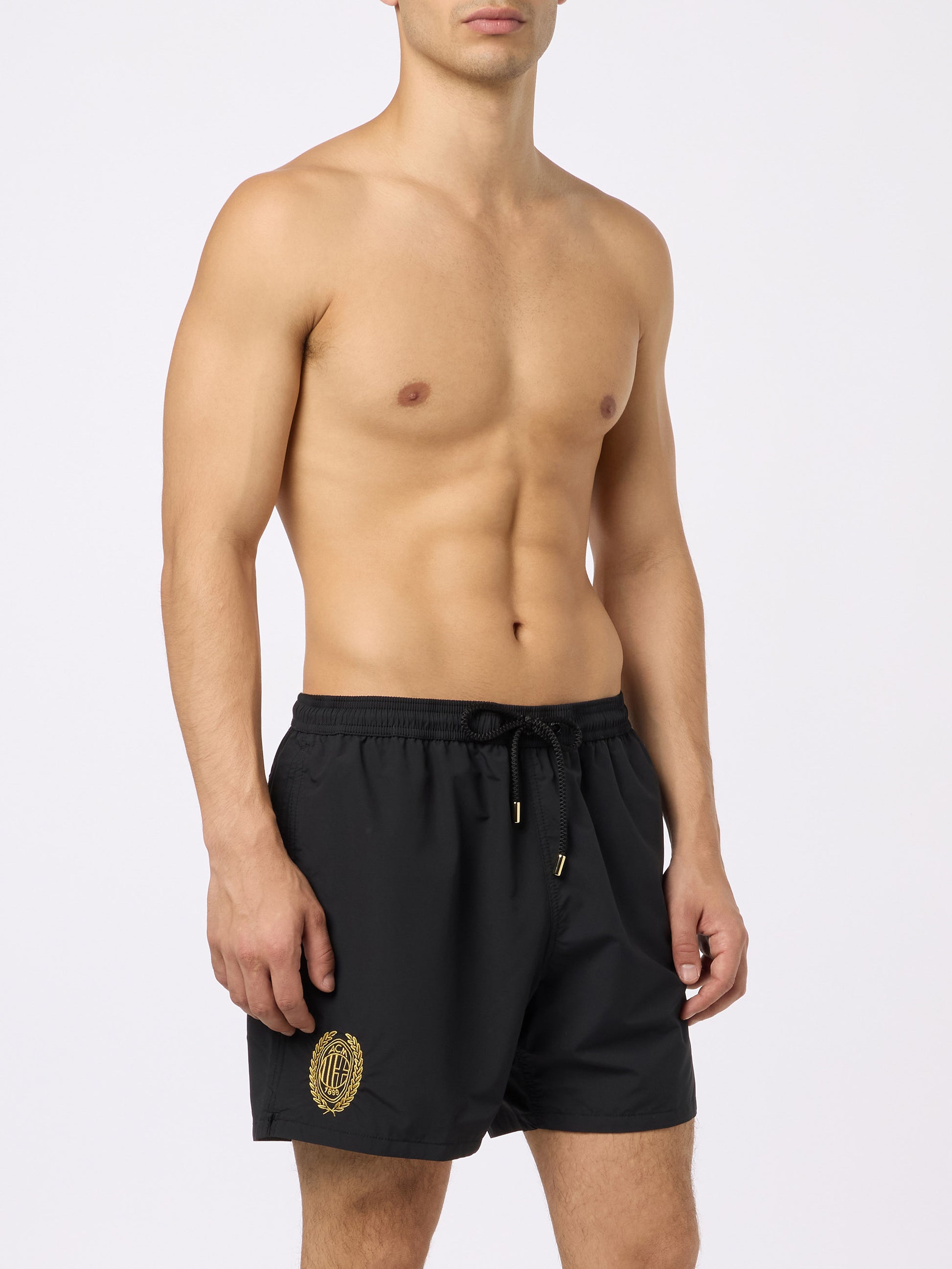 Black classic light swim shorts Patmos with Milan 125 embroidery | AC MILAN 125 SPECIAL EDITION - MC2 Saint Barth