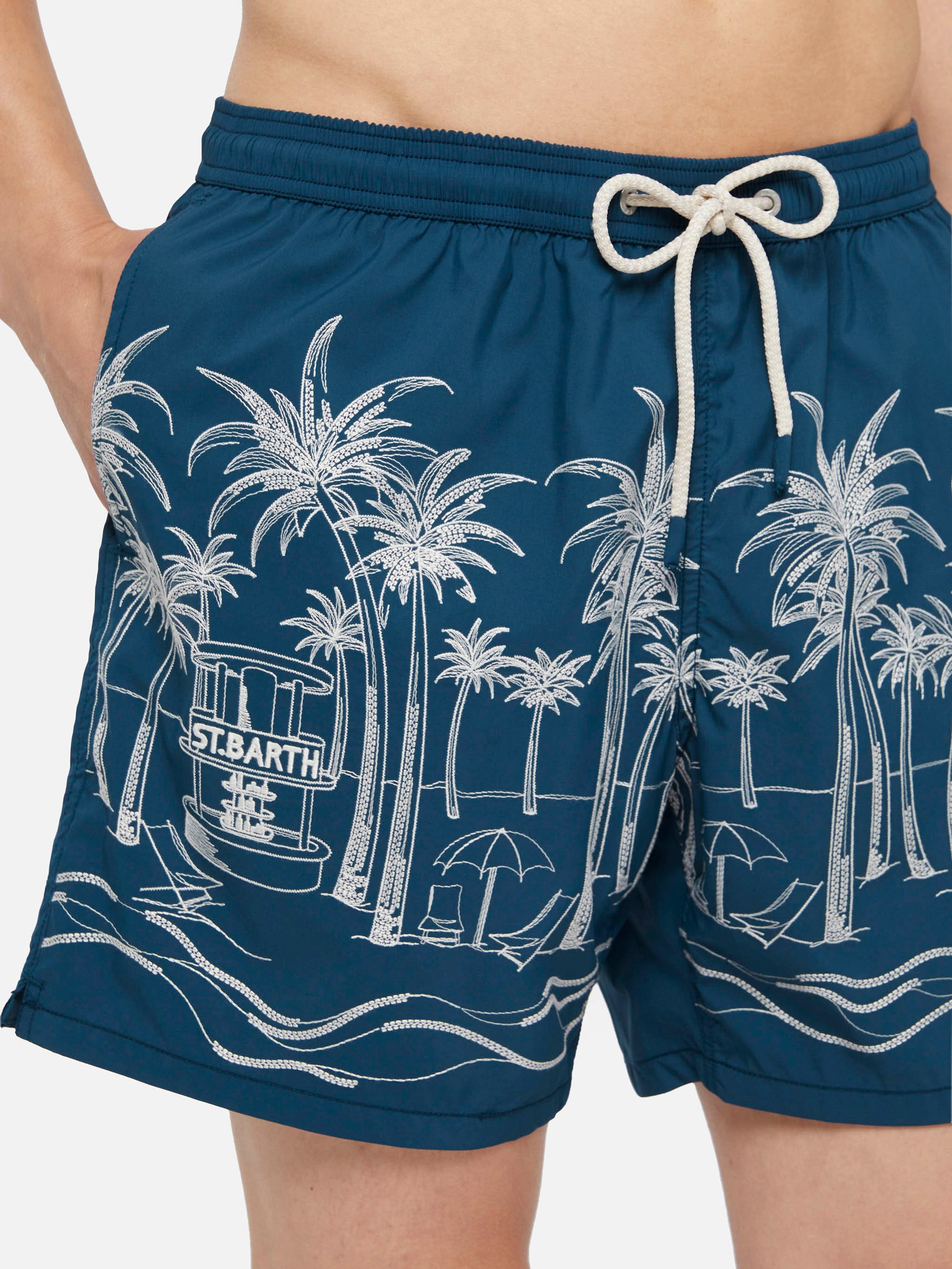 Mid-length swim shorts Patmos The Riviera with embroidery - MC2 Saint Barth