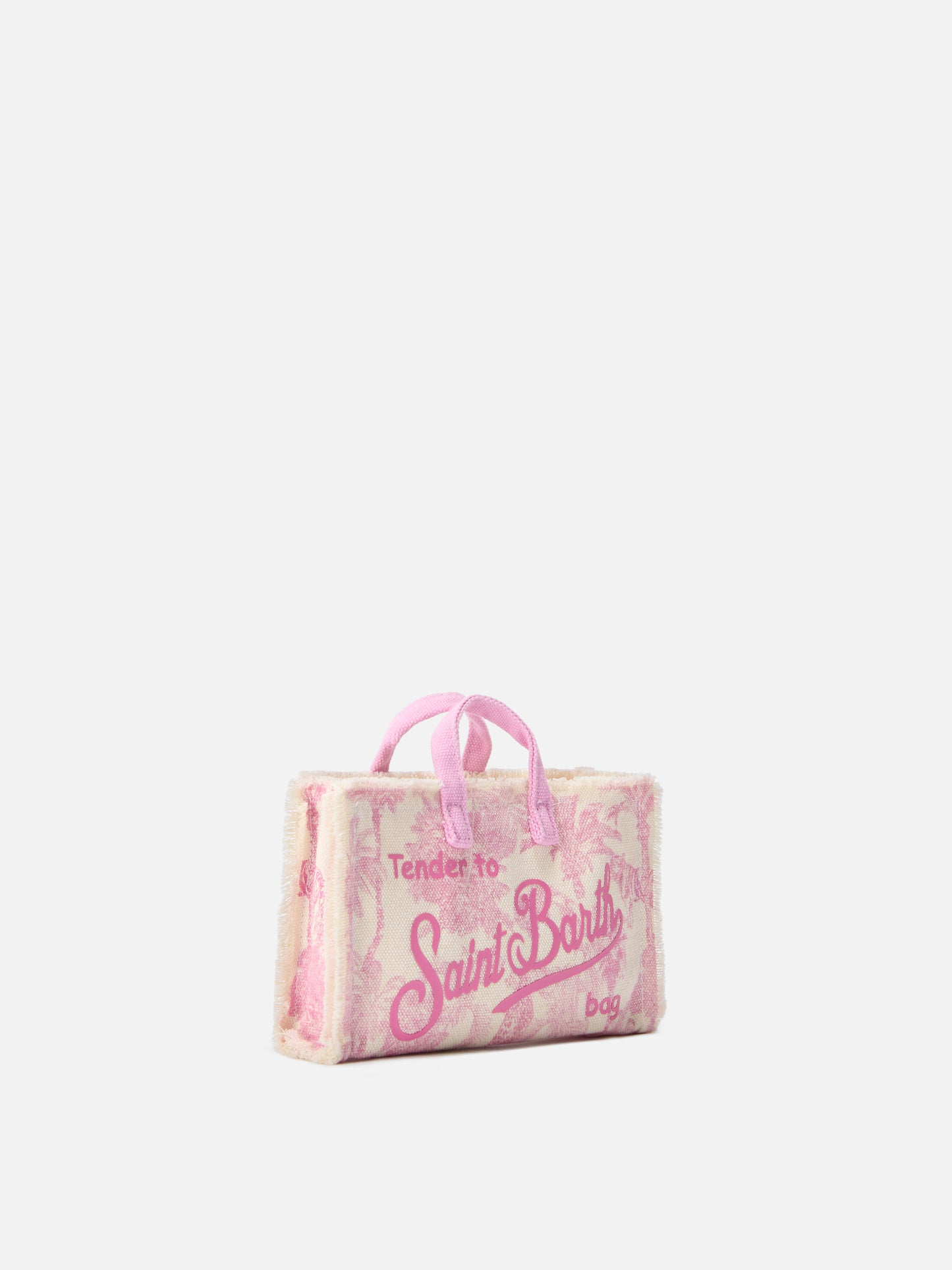 Bolso de lona Micro Phone con estampado toile de jouy rosa y logo en contraste