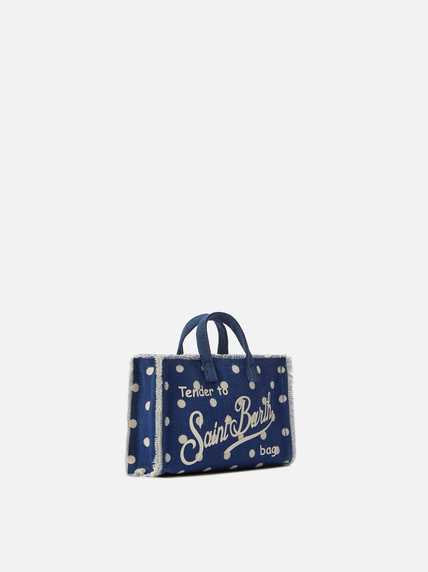 Bolso de lona Micro Phone azul de lunares con logo en contraste