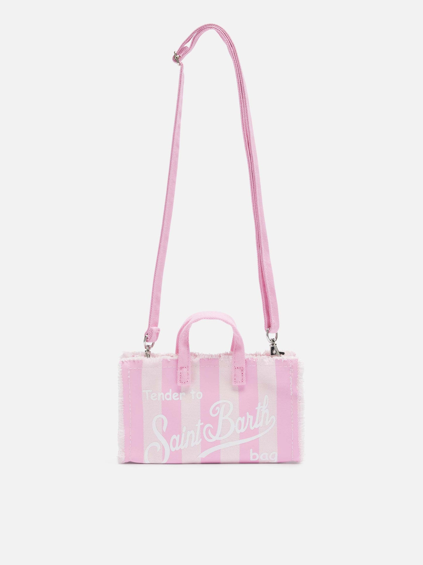 Cotton canvas Phone Bag with pink striped print - MC2 Saint Barth