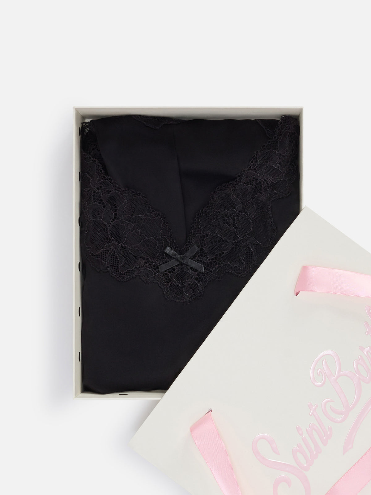 Set Pilar top e shorts nero con pizzo