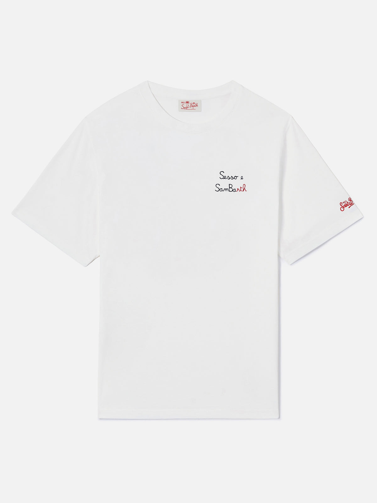 Klassisch geschnittenes T-Shirt aus Baumwolljersey Portofino mit Sesso e Sambarth-Stickerei