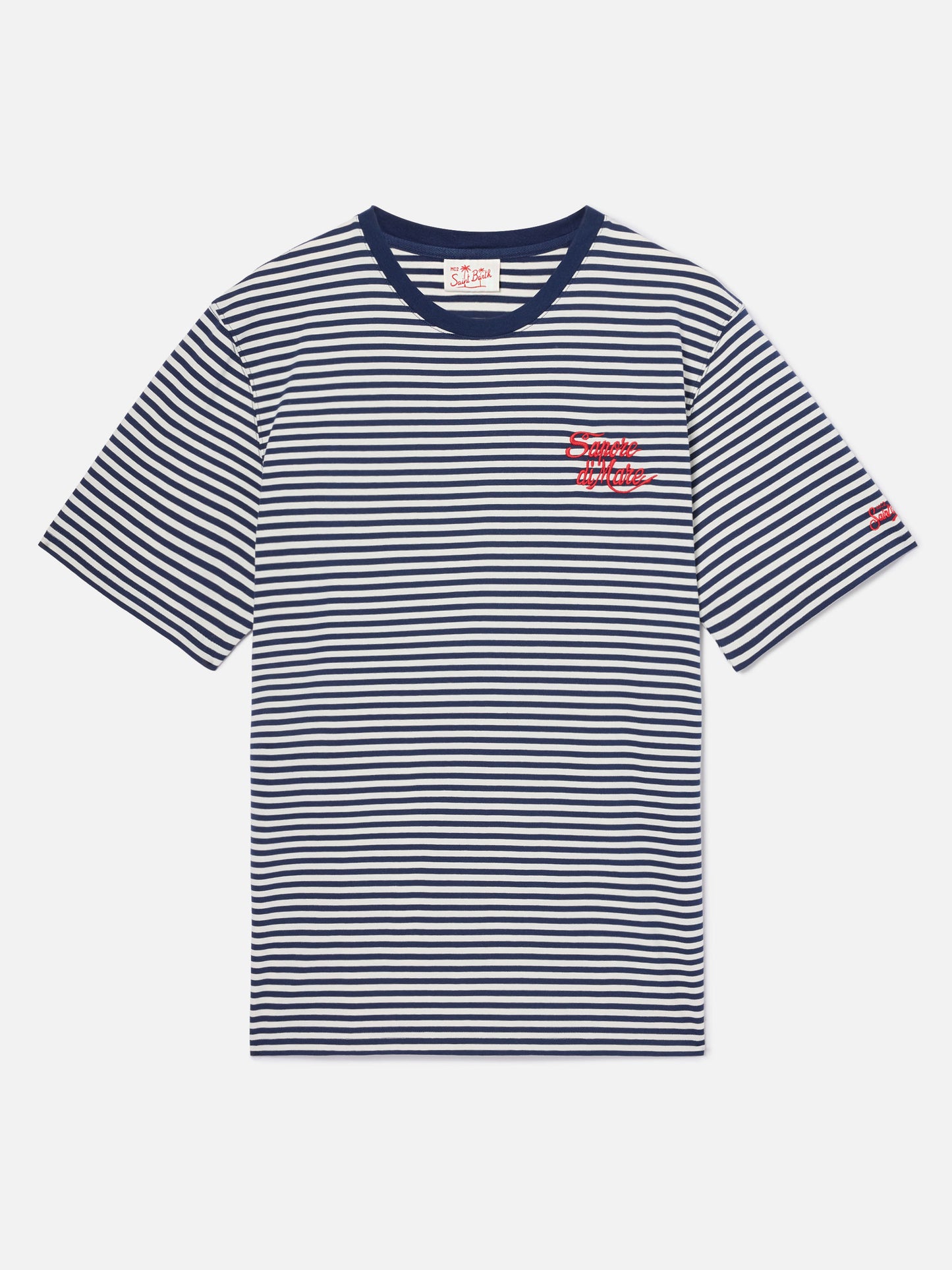 T-shirt Portofino à rayures bleues avec broderie Sapore di Mare | Édition Spéciale