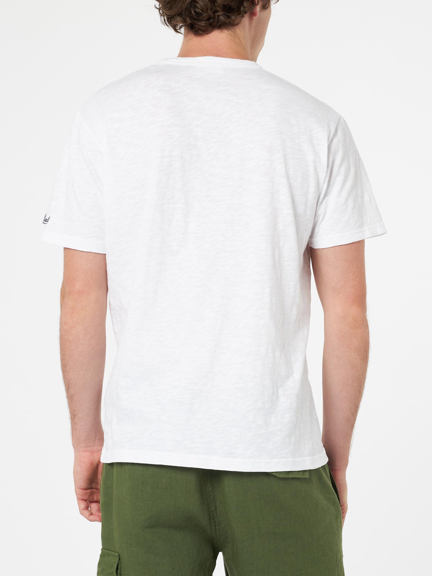 Weißes geflammtes Baumwoll-T-Shirt President mit Stickerei