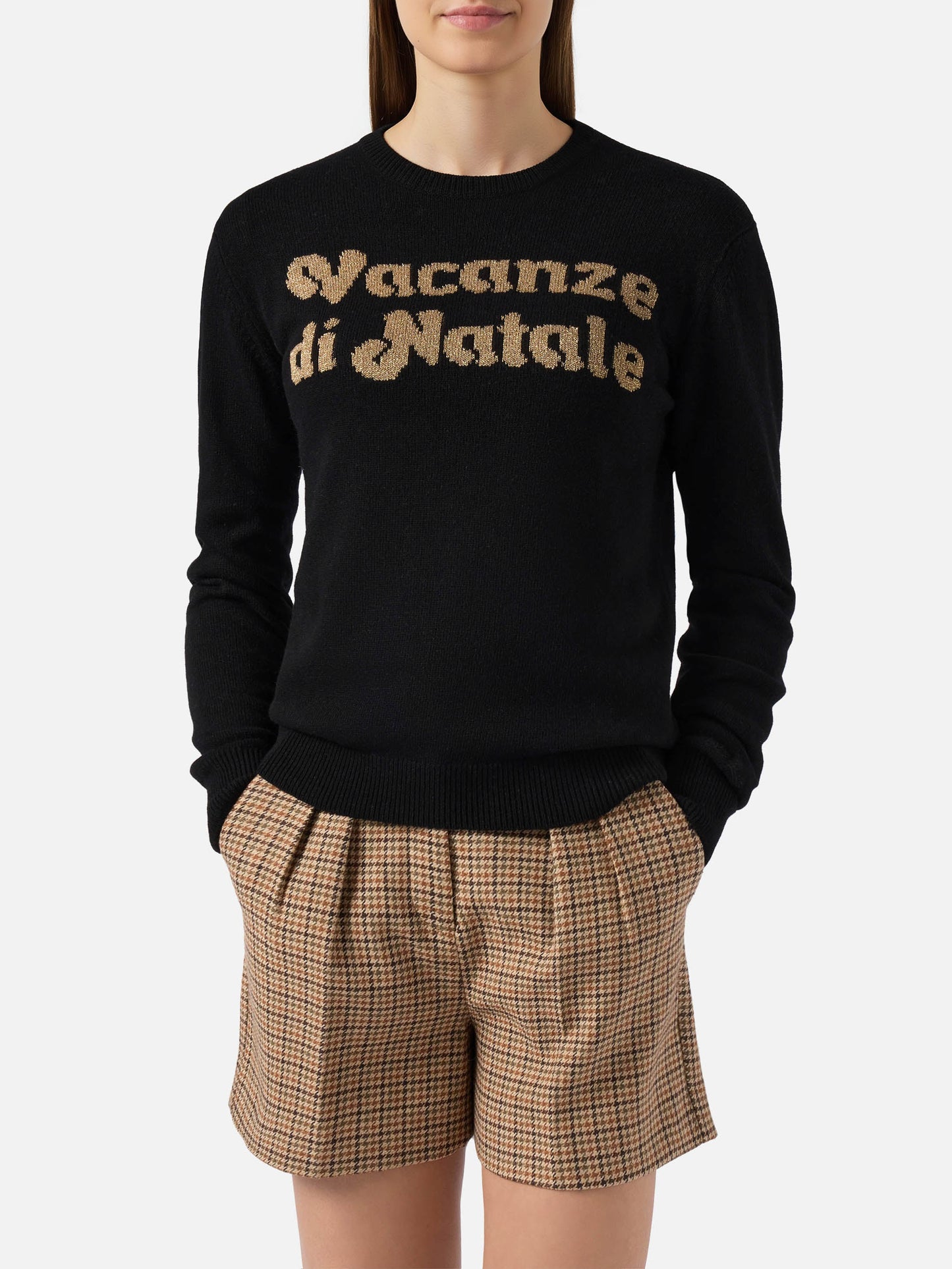 New Queen cashmere-blend sweater in black with Vacanze di Natale jacquard | VACANZE DI NATALE SPECIAL EDITION