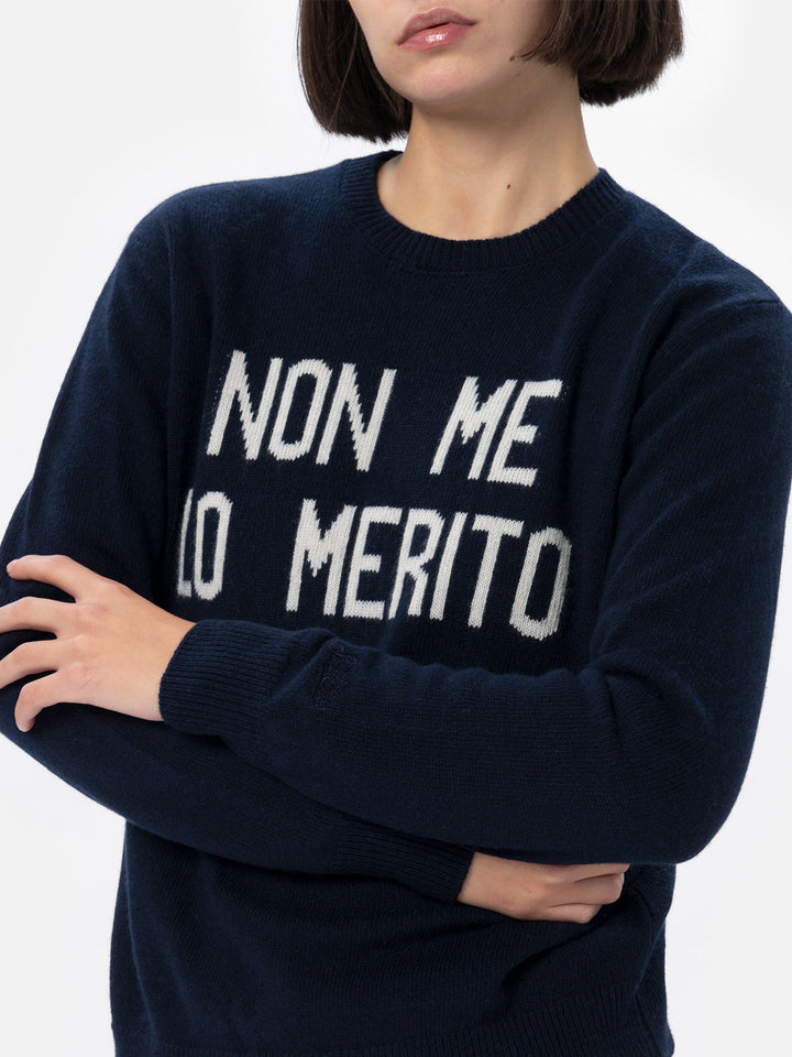 Woman blue sweater New Queen with Non me lo merito jacquard - MC2 Saint Barth