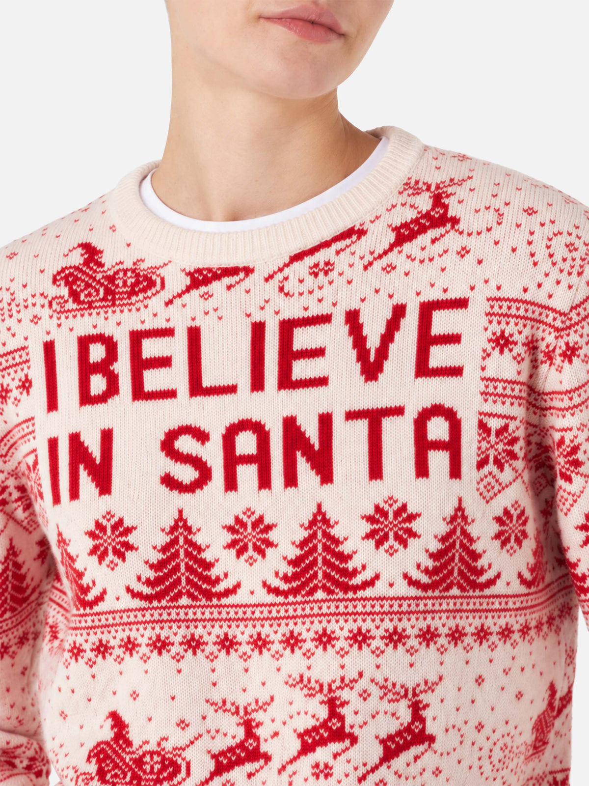 Suéter jacquard navideño New Queen rojo y blanco
