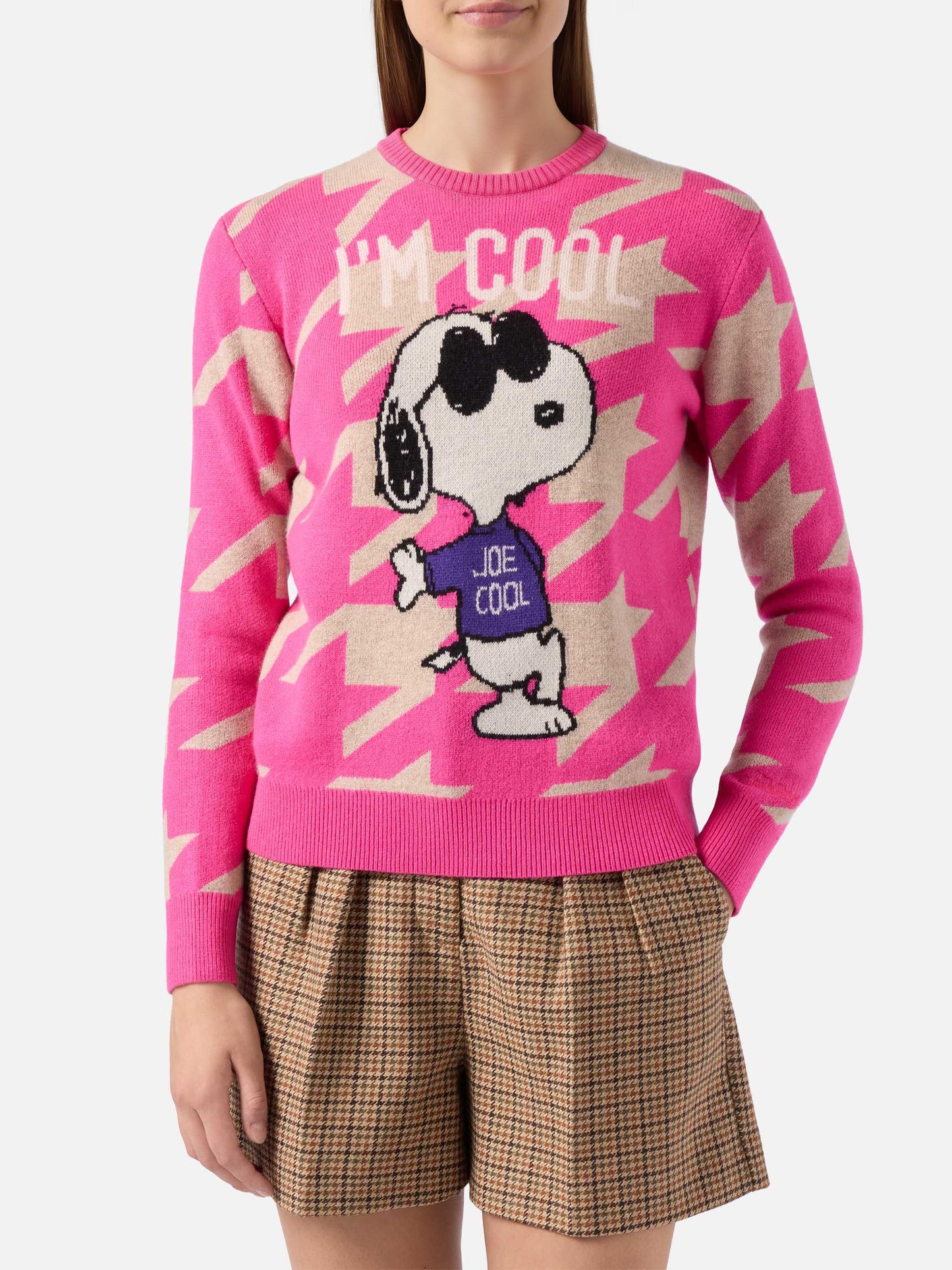 Damenpullover mit Hühnermuster New Queen mit Snoopy-Jacquard