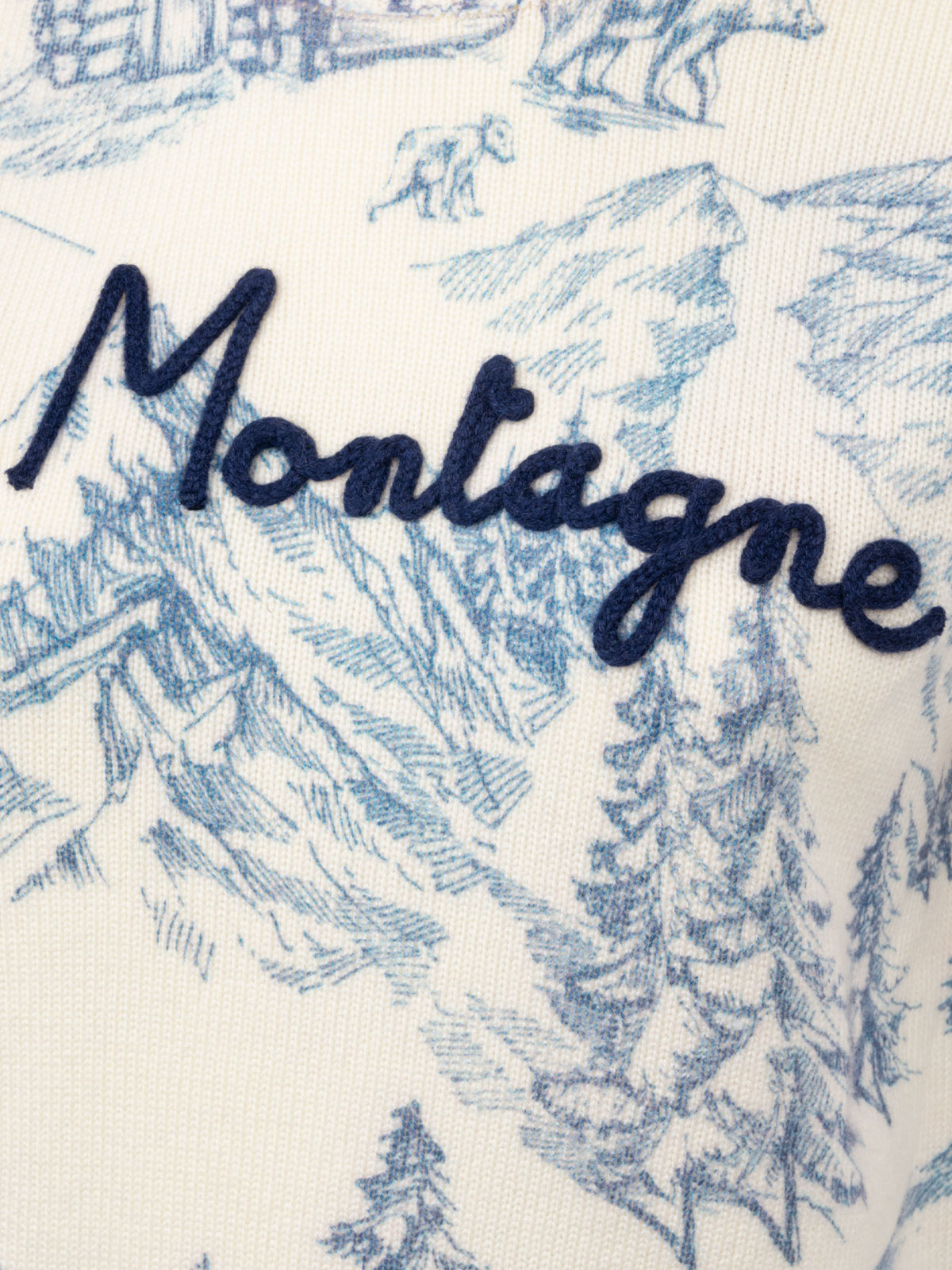 Woman white sweater New Queen with toile de jouy print and La Montagne embroidery - MC2 Saint Barth