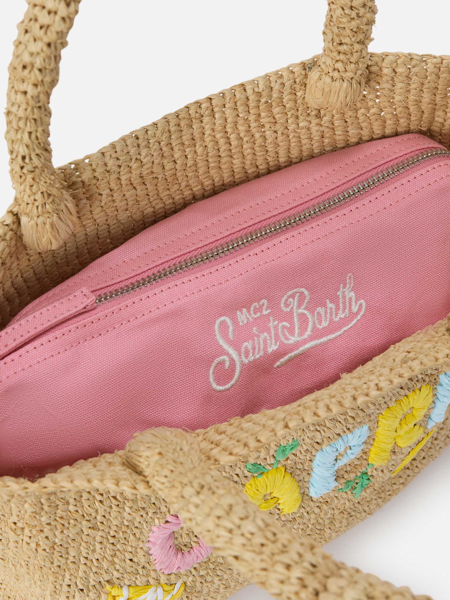 Borsa Beach medium in raffia con ricamo Capri