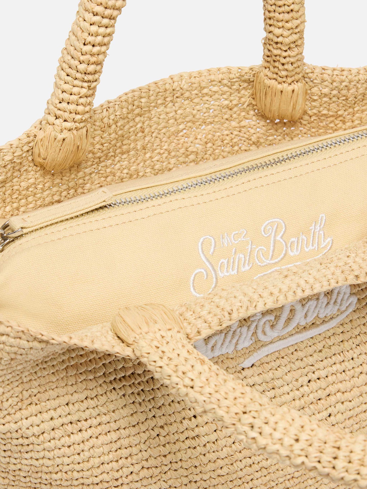 Beige Raffia Mid Strandtasche mit Baumwollbeutel