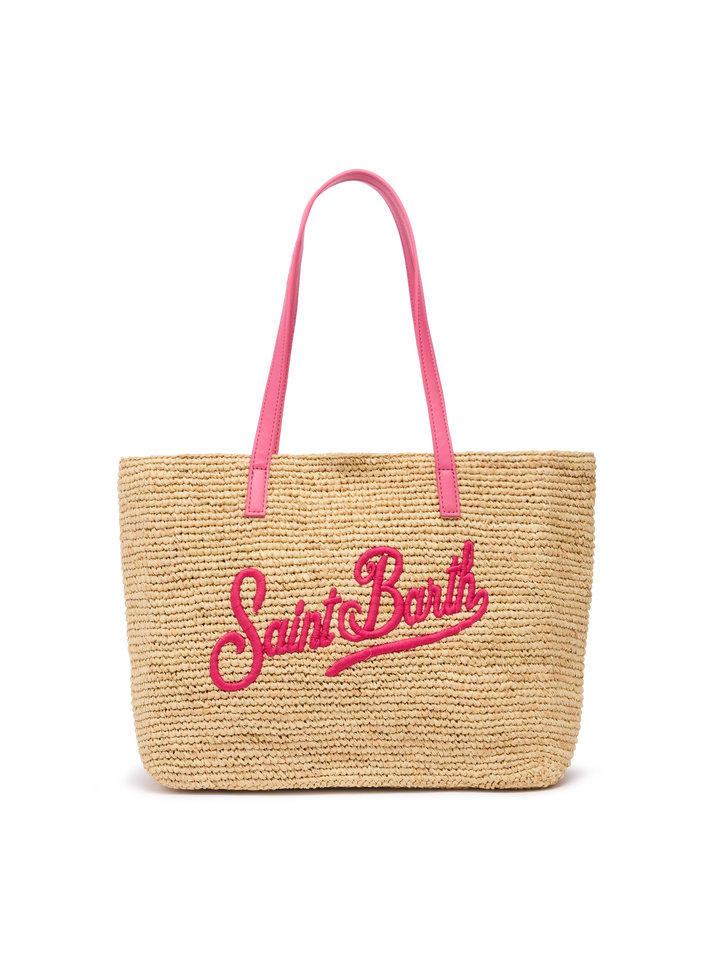 Beige Raffia City Mid bag with Saint Barth embroidered logo - MC2 Saint Barth