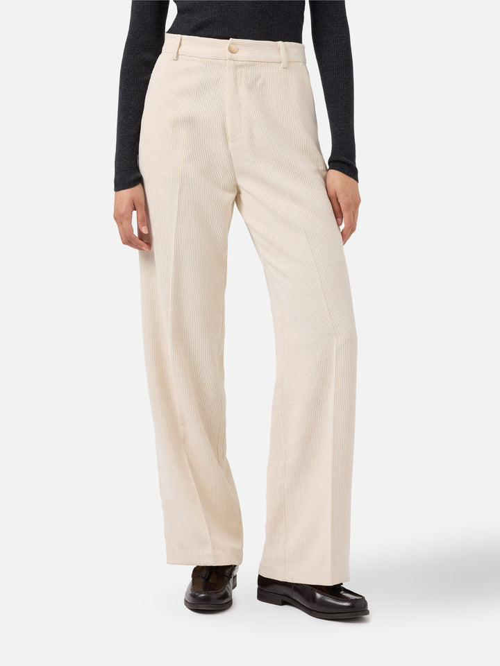 Pantaloni a gamba ampia Rebella in corduroy bianco crema