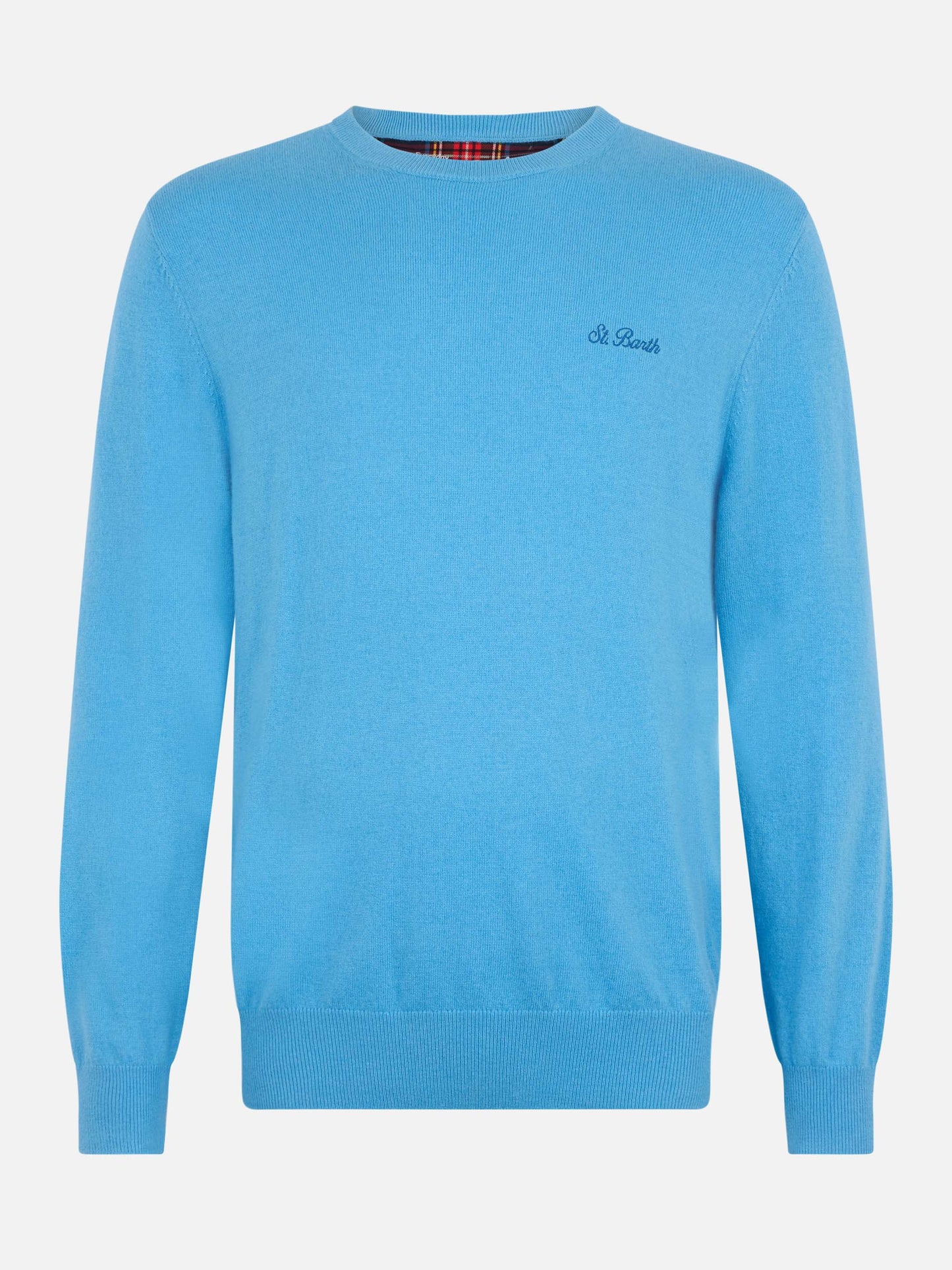 Man dusty blue blended cashmere crewneck sweater Regent - MC2 Saint Barth