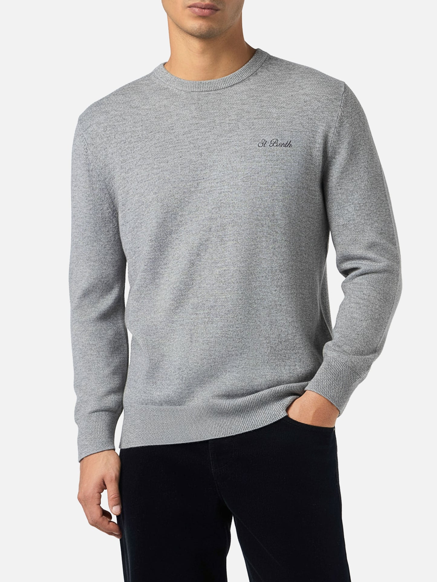 Crewneck sweater Regent in mélange grey BLENDED CASHMERE