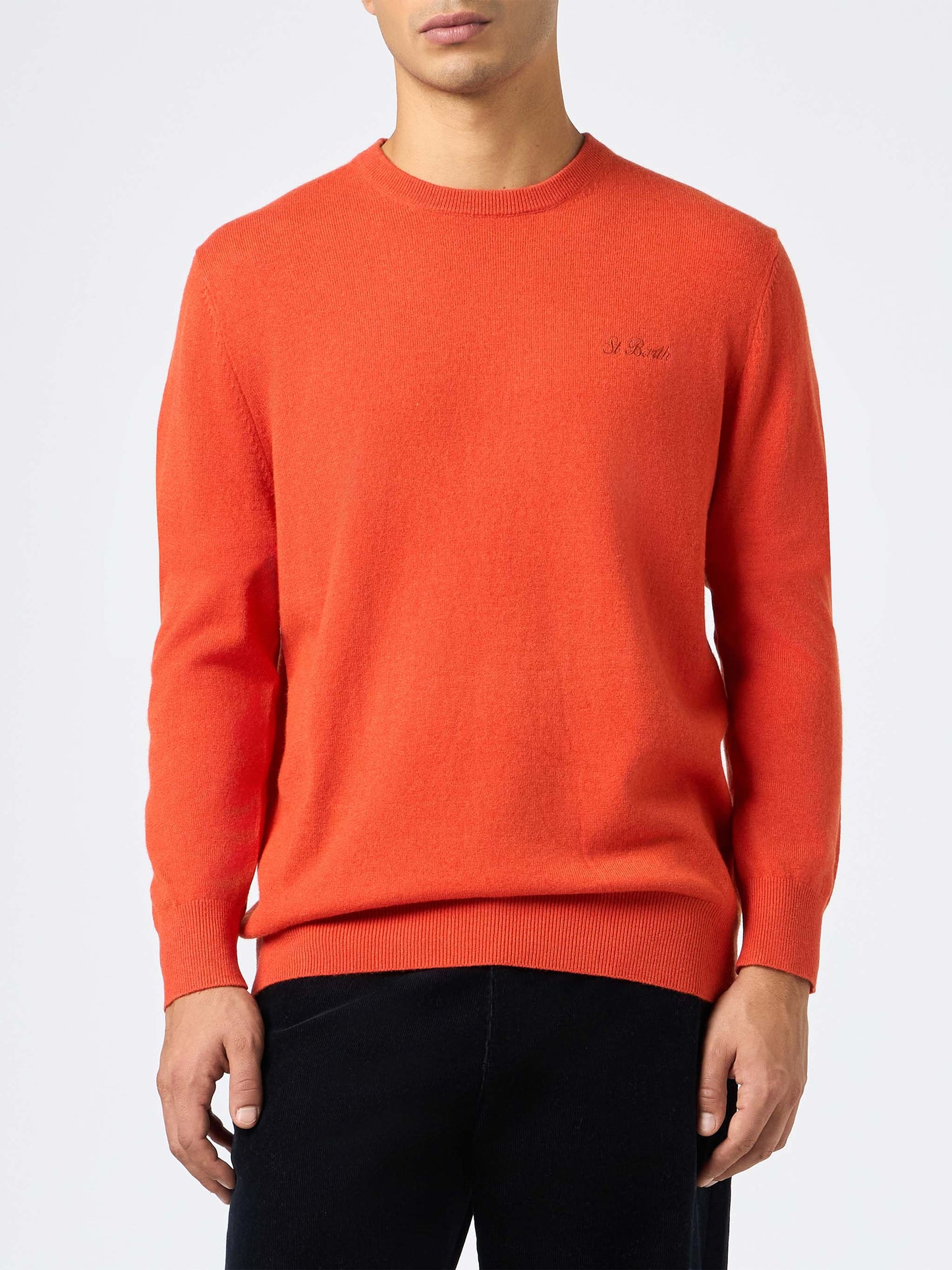 Man orange cashmere blend crewneck sweater Regent - MC2 Saint Barth
