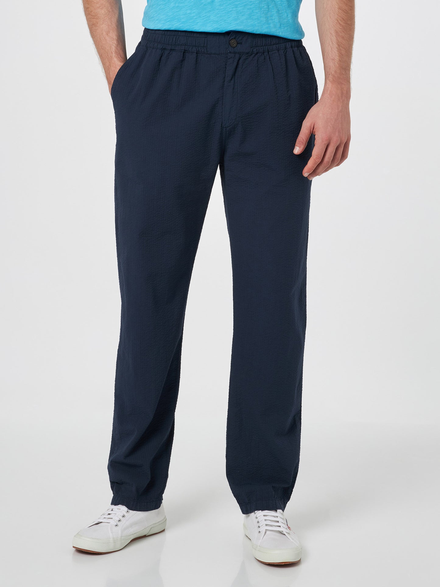 Man navy blue seersucker cotton pants Relais - MC2 Saint Barth