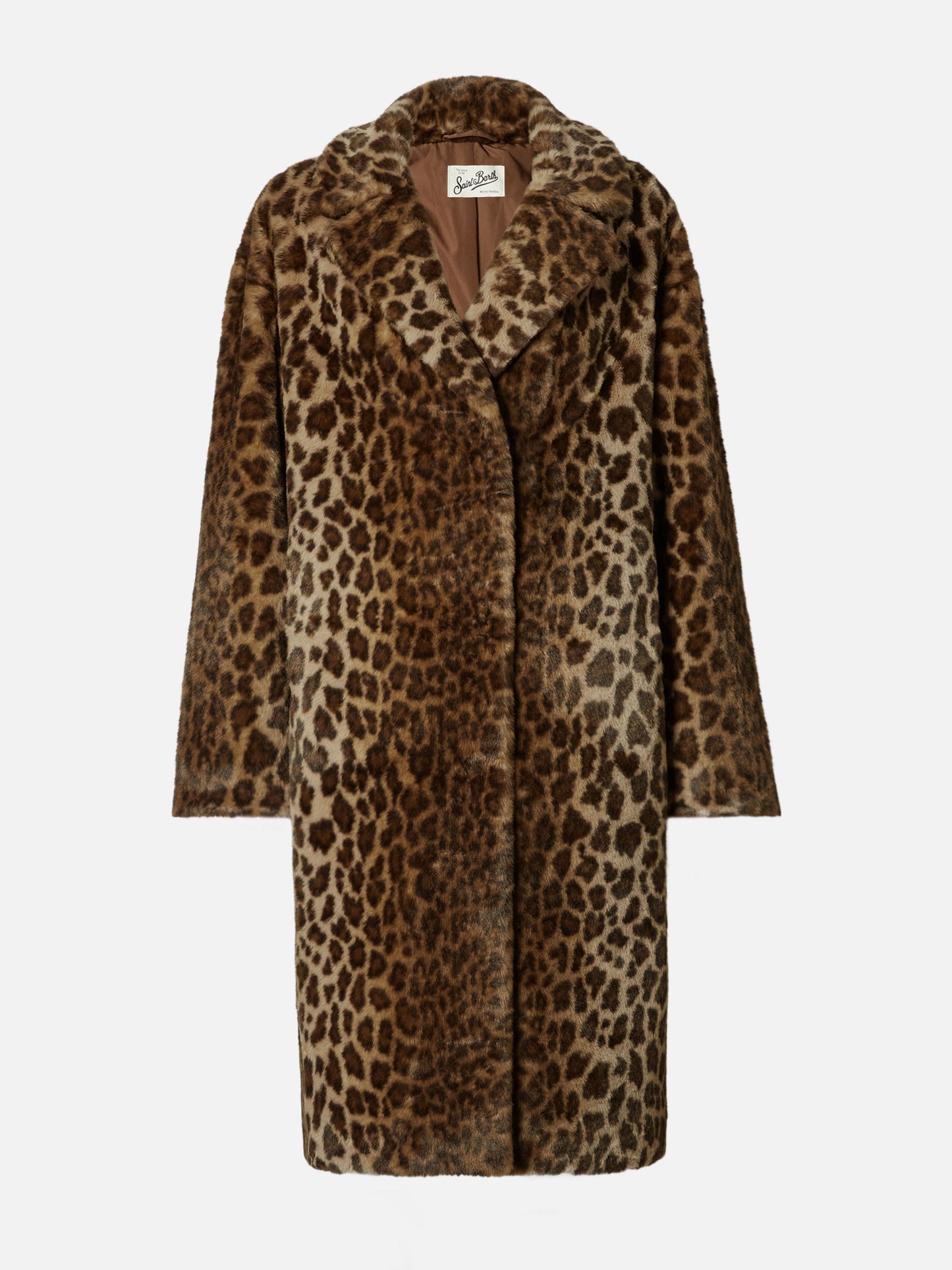 Rouge faux-fur coat with leopard print