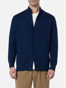 Herren Marineblau Cardigan Savile aus Merinowolle