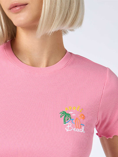 Woman ribbed t-shirt with Après Beach embroidery - MC2 Saint Barth