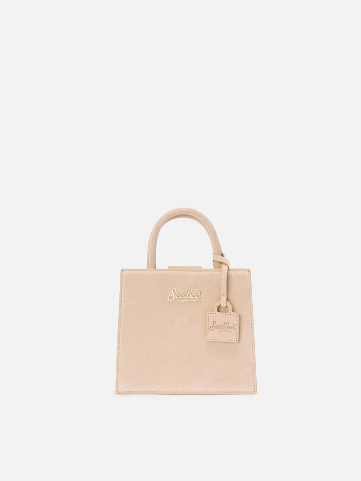 Borsa a mano Shop Bag Mini in pelle scamosciata beige