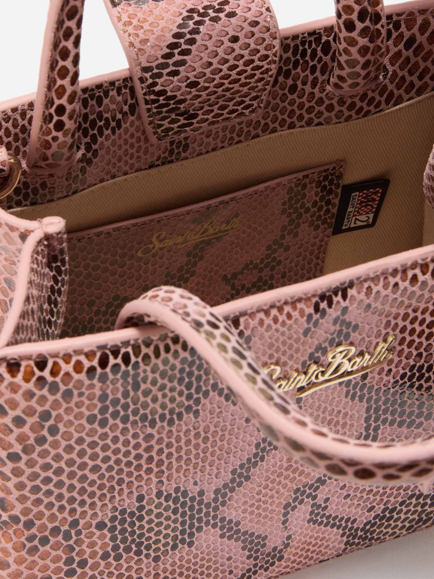 Shop Bag Mini Handbag in pink python-print leather