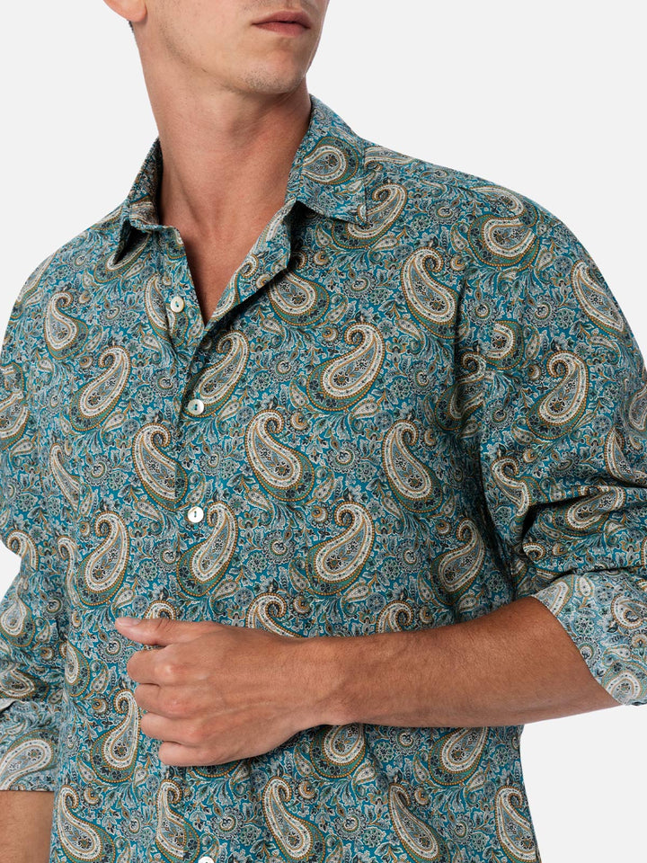 Man muslin cotton shirt Sikelia with paisley print - MC2 Saint Barth