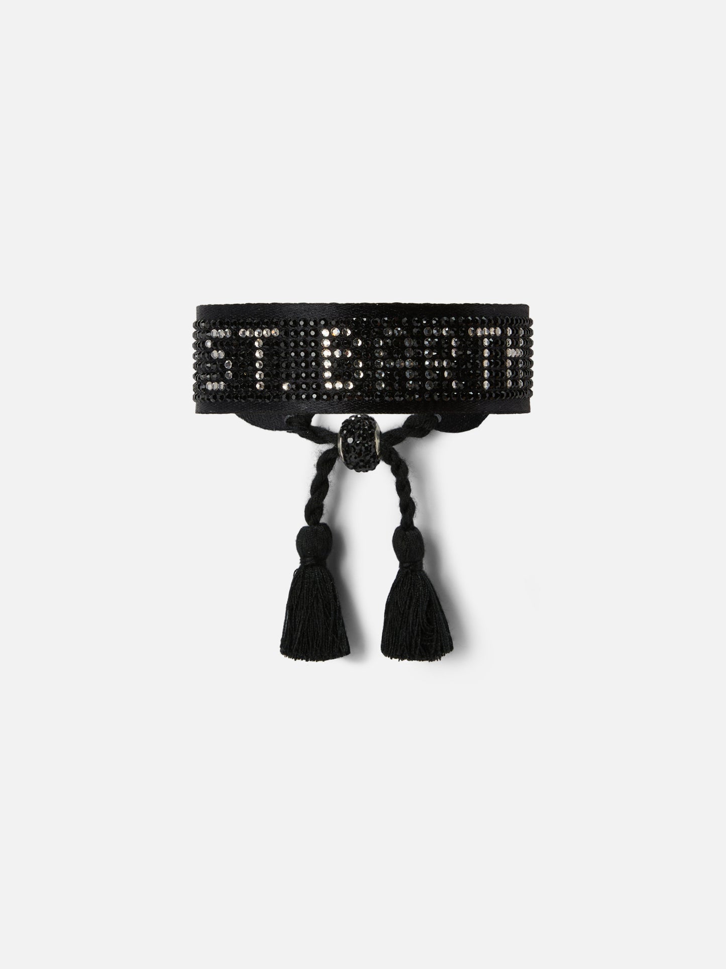 Black fabric bracelet with St. Barth beaded lettering