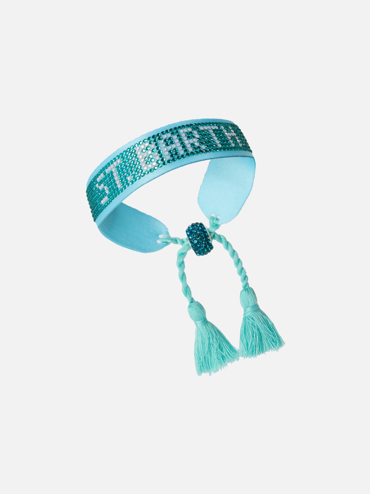 Pulsera de tela azul claro con letras de cuentas St. Barth