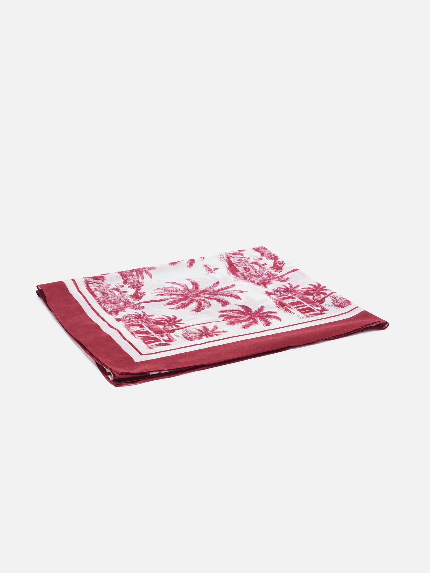 Pareo largo Thaiti en mezcla de seda con estampado toile de jouy burdeos