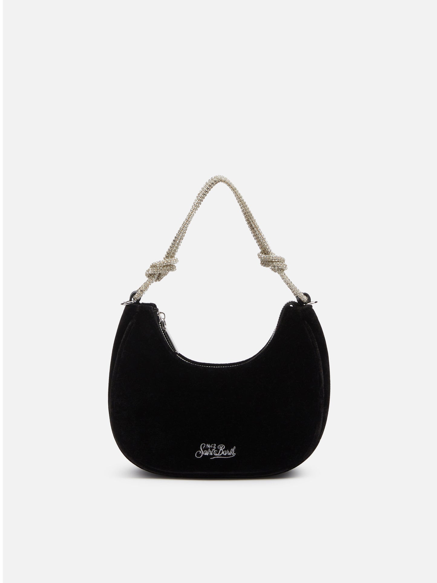 Black velvet baguette bag Tallulah with rhinestones handle - MC2 Saint Barth