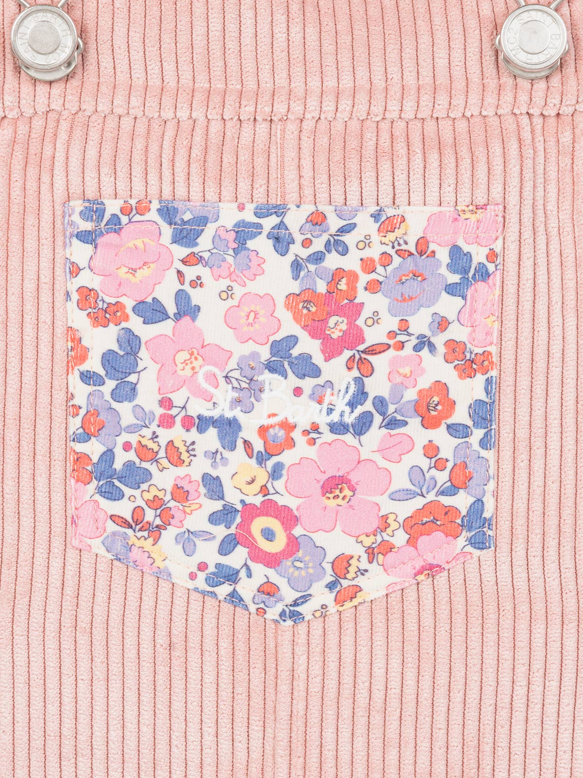 Girl pink corduroy overall Tecla with flower panel - MC2 Saint Barth
