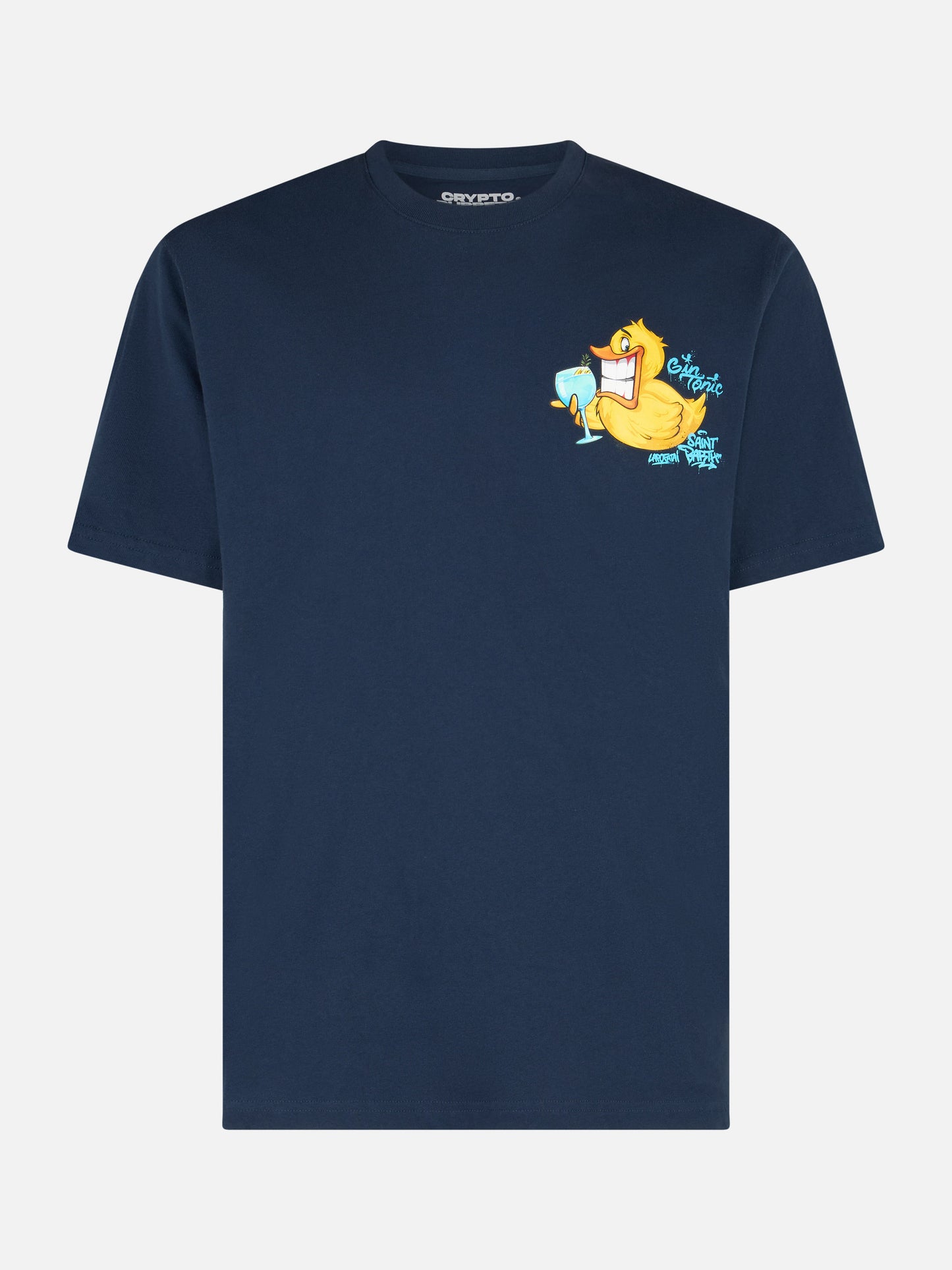 Man cotton t-shirt with Cryptopuppets Ducky Gin front and back placed print | CRYPTOPUPPETS SPECIAL EDITION - MC2 Saint Barth