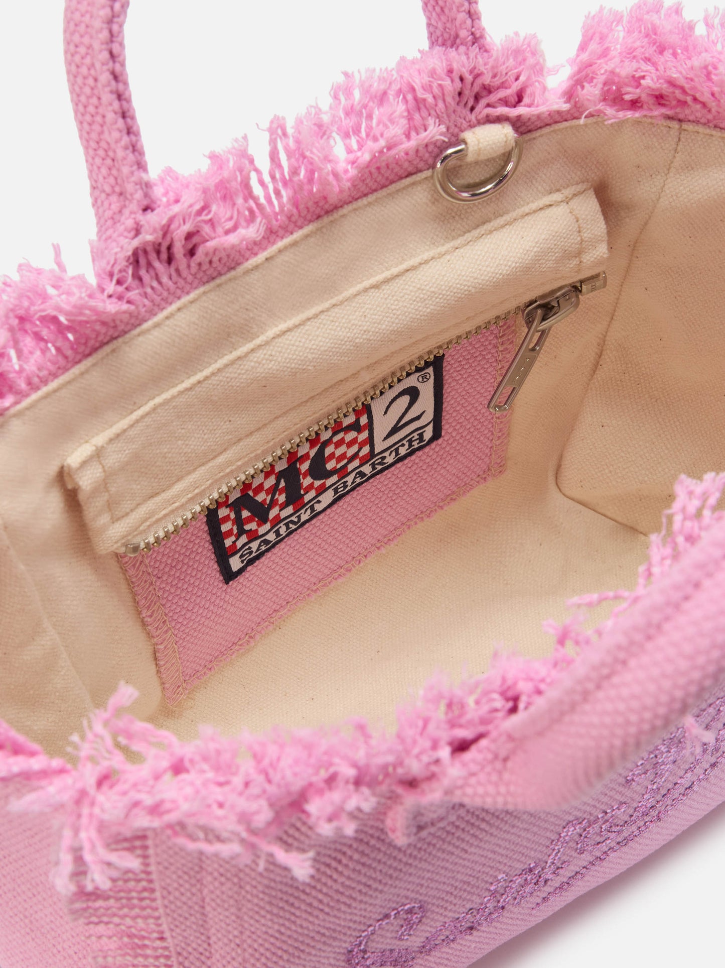 Mini vanity bag en toile rose avec logo en strass