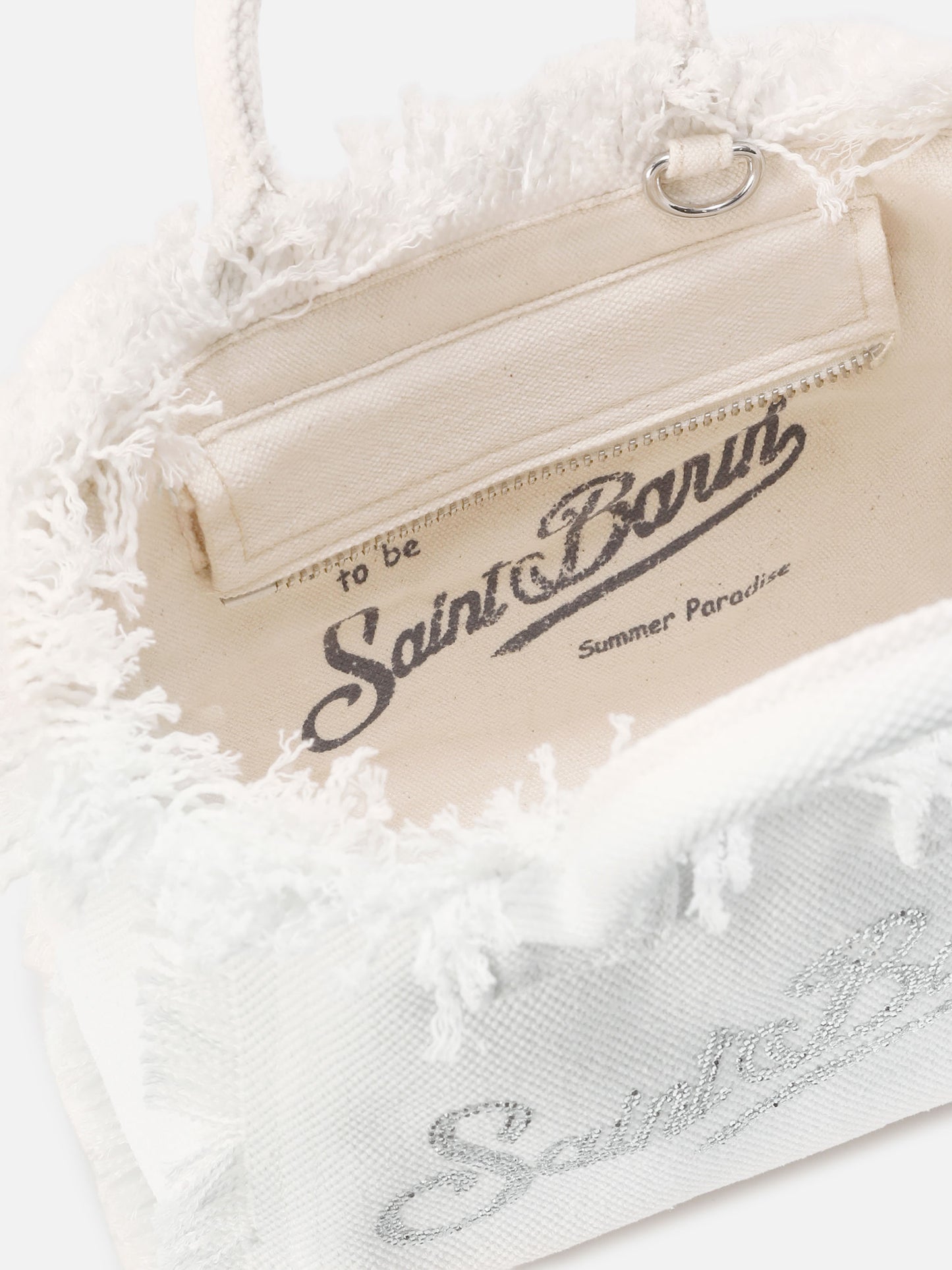 Mini bolso Vanity de lona blanca con logo de strass