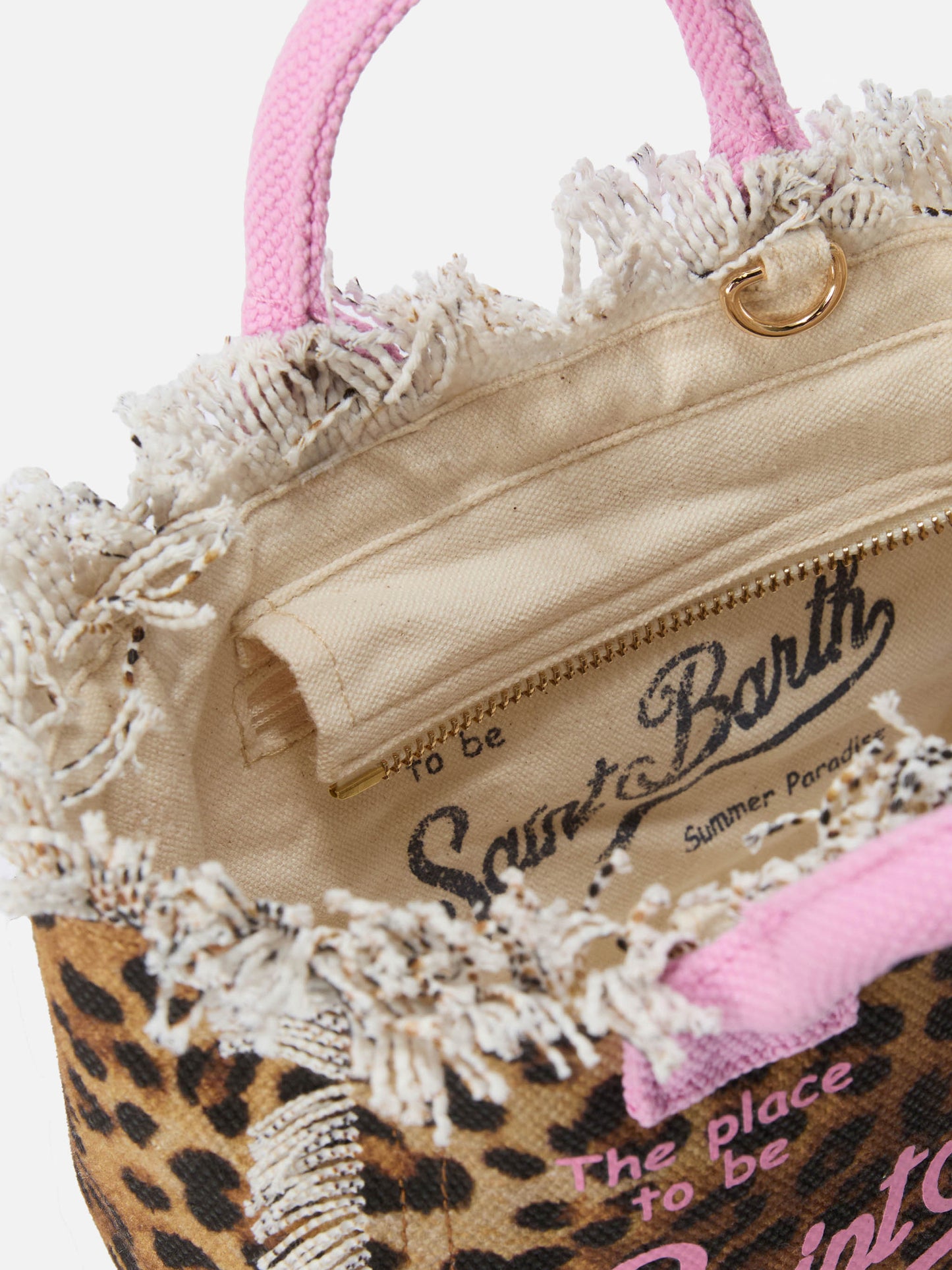 Neceser mini de lona con estampado de leopardo y detalles rosas