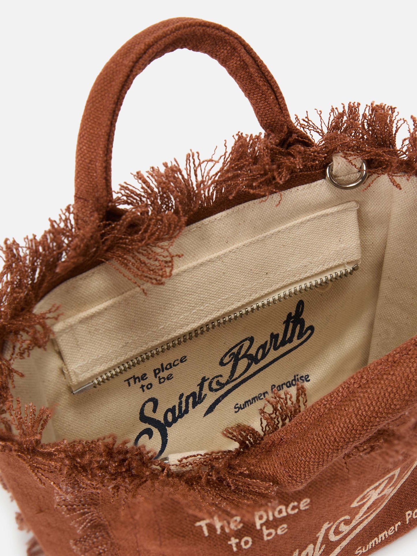 Brown solid color linen Vanity mini bag with removable strap