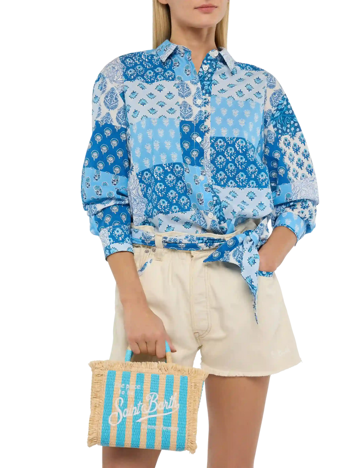 Mini Vanity Straw effect bag with striped print - MC2 Saint Barth