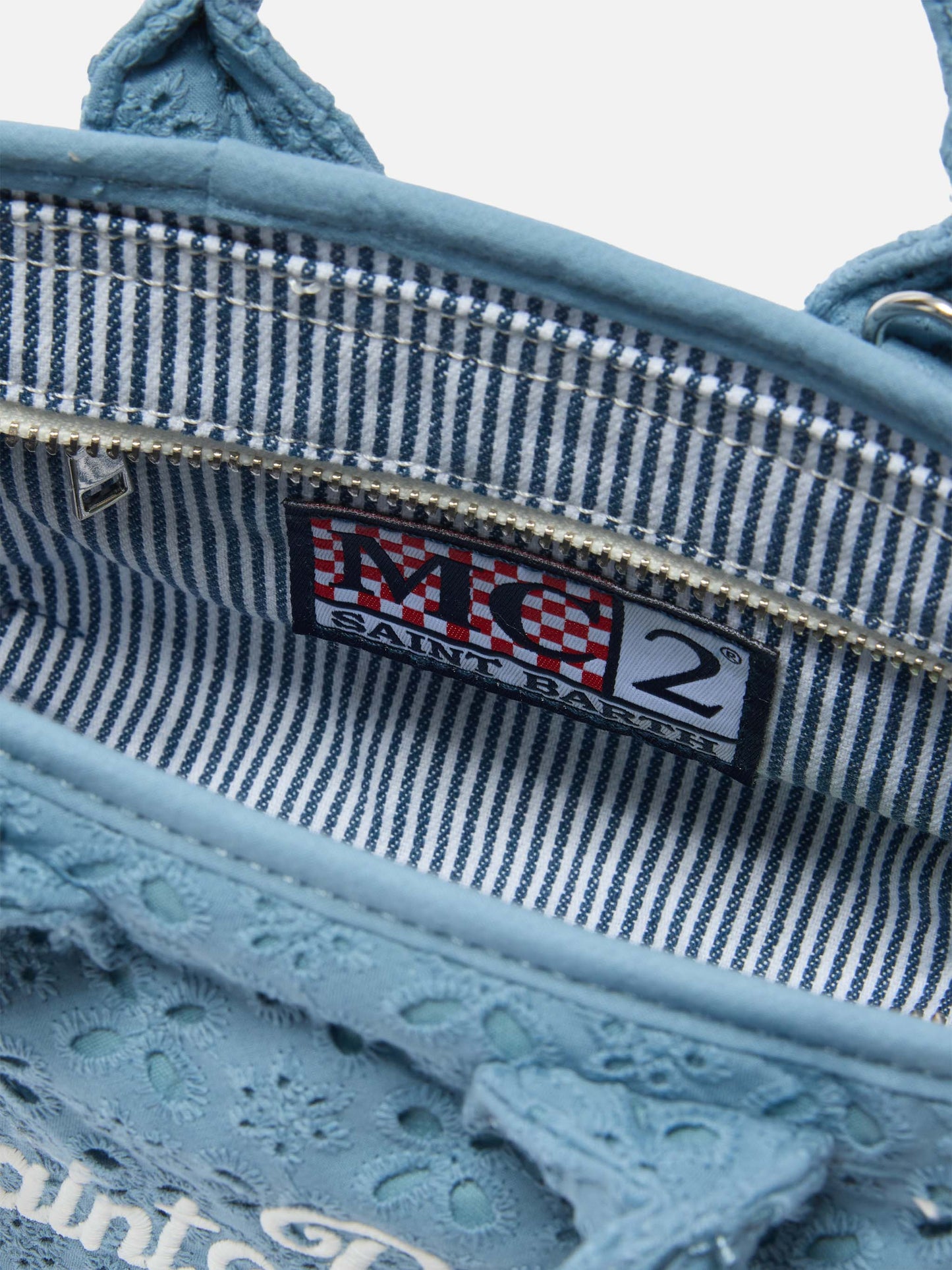 Light blue Vanity mini volant bag in broderie anglaise cotton