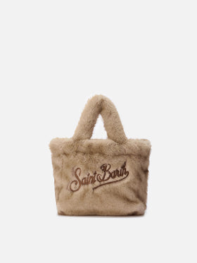 Vanity Mini Soft Handbag in beige faux fur