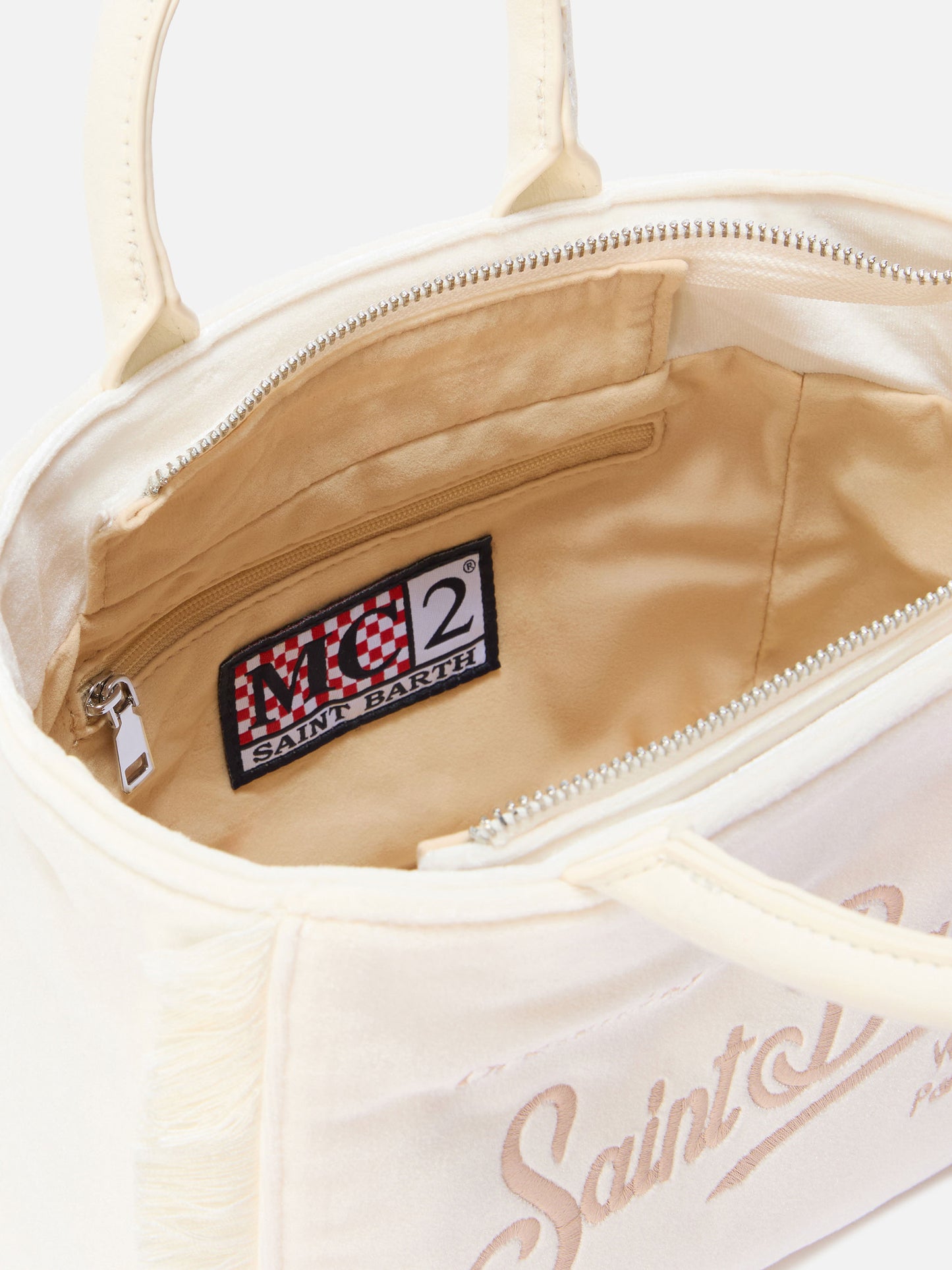 Borsa a mano Vanity Mini Velvet in velluto e faux suede bianco