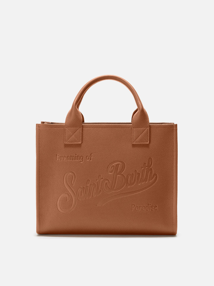 Borsa a spalla Vanity Bag Large in pelle martellata cammello