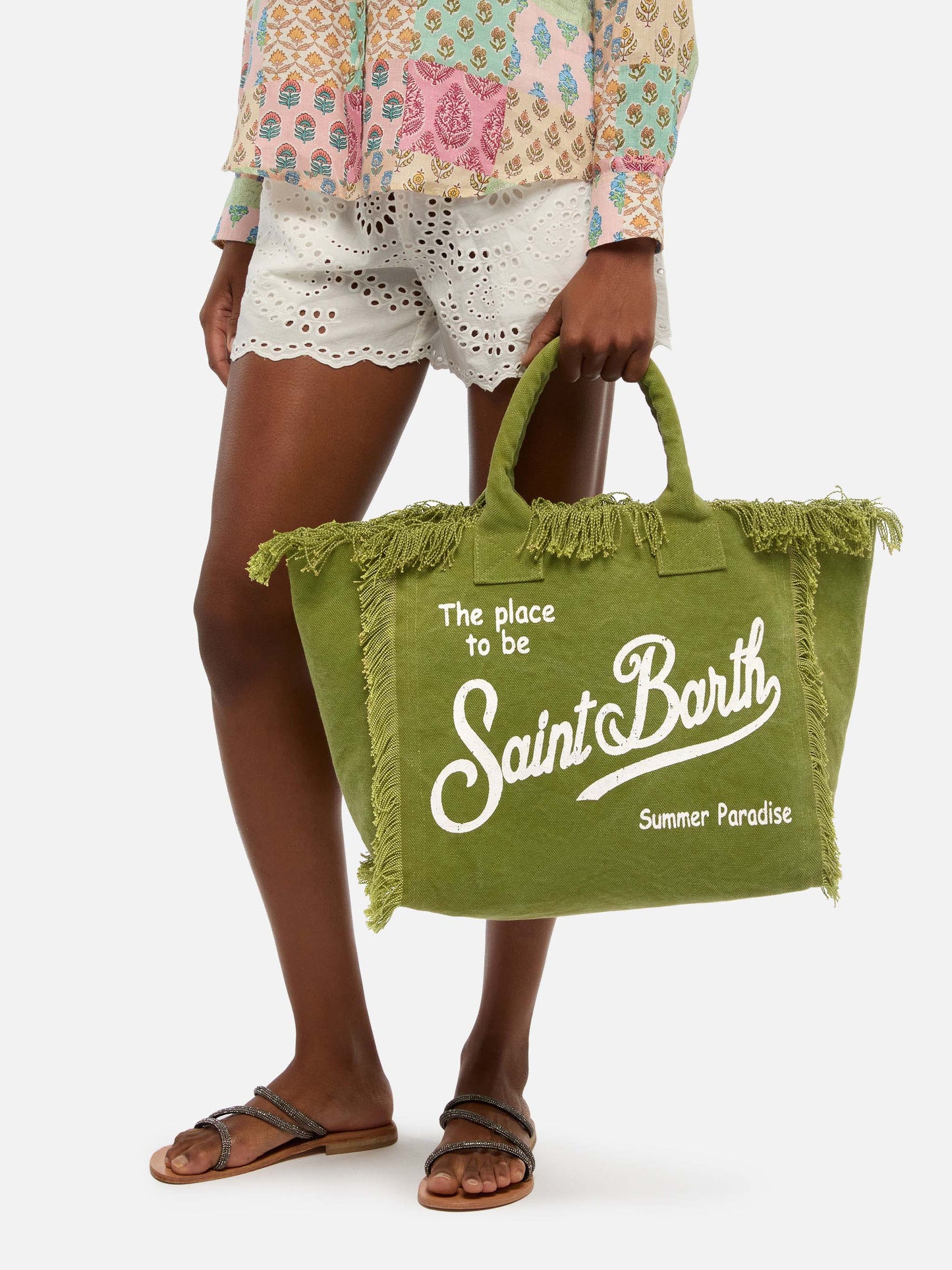 Military green cotton canvas Vanity tote bag
