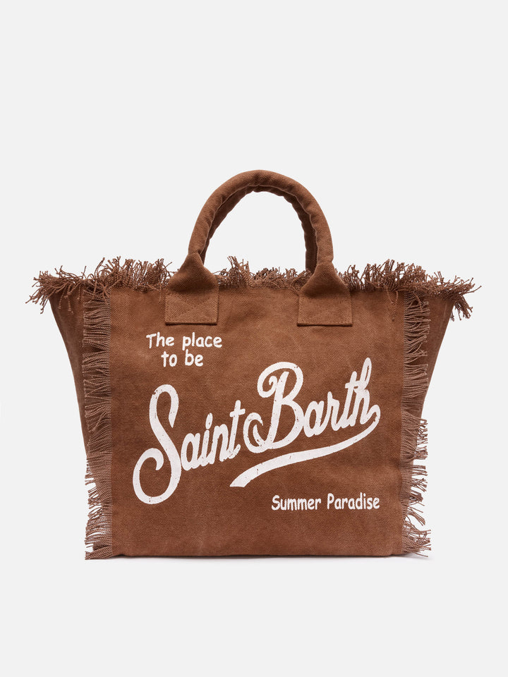 Borsa a spalla Vanity in canvas di cotone marrone