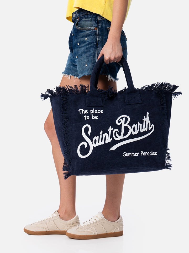 Navy blue cotton canvas Vanity tote bag - MC2 Saint Barth