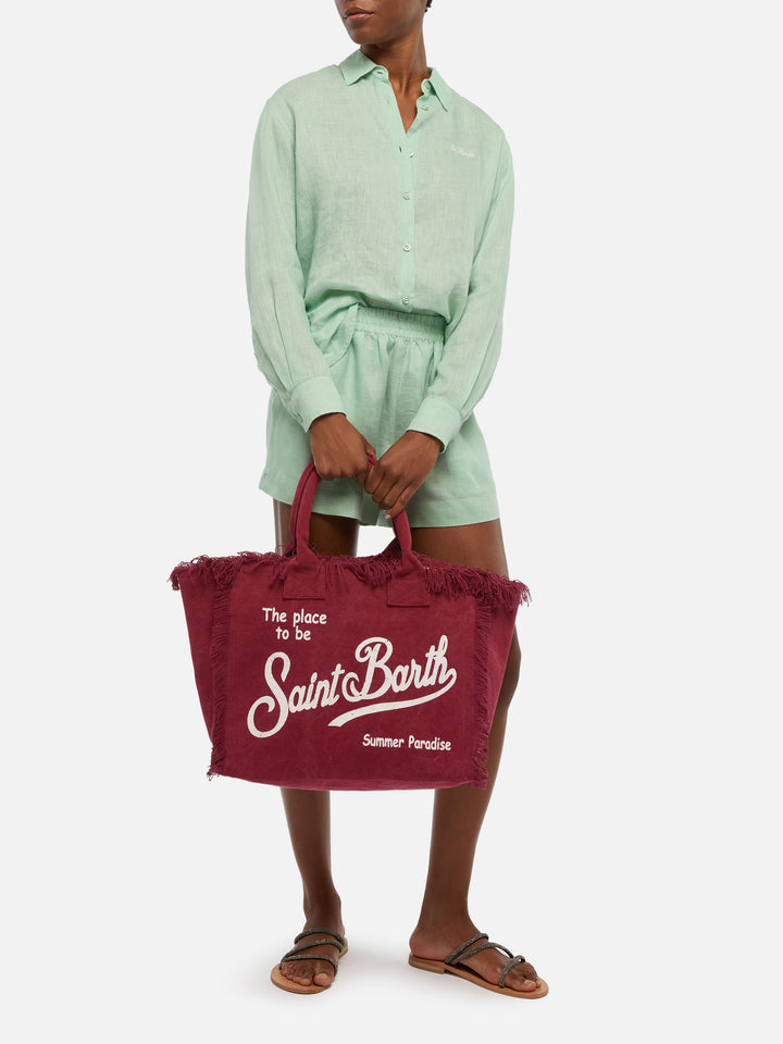 Borsa a spalla Vanity in canvas di cotone bordeaux