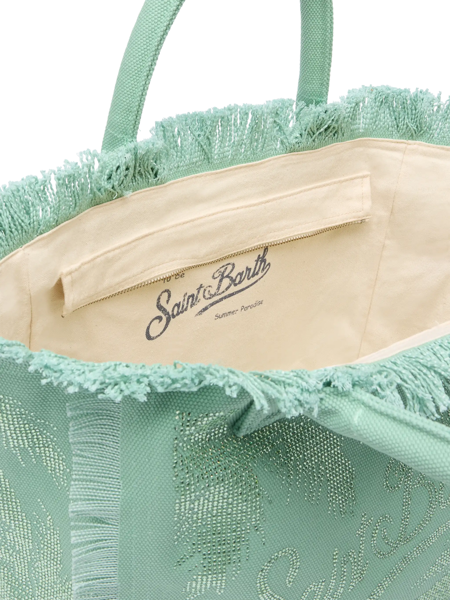 Sage green cotton canvas Vanity tote bag with palm rhinestone embellishment - MC2 Saint Barth
