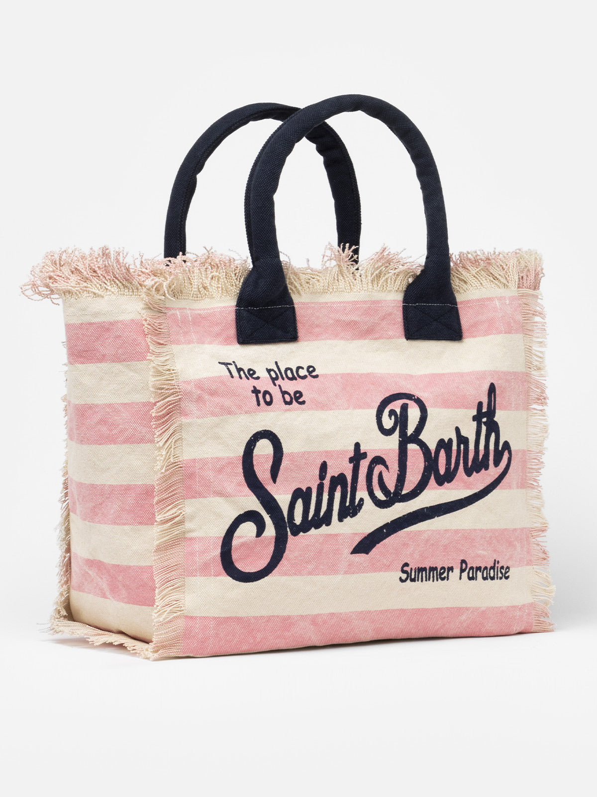 Cotton canvas Vanity tote bag with pink striped print - MC2 Saint Barth