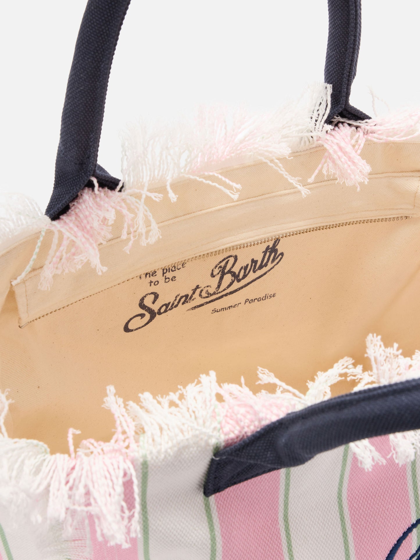 Bolso Vanity regular de lona rosa con rayas verticales